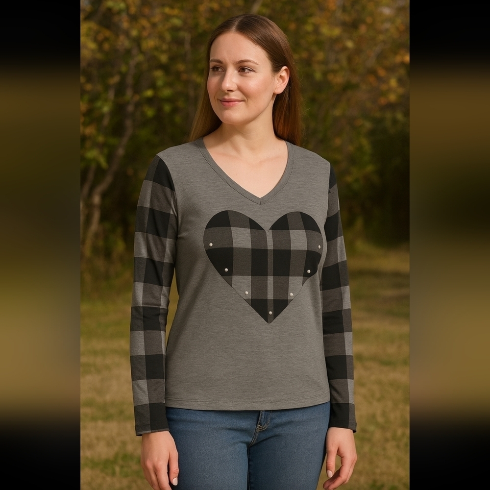 Cozy Gray and Buffalo Plaid Long-Sleeve Shirt - Size Medium-NWOT